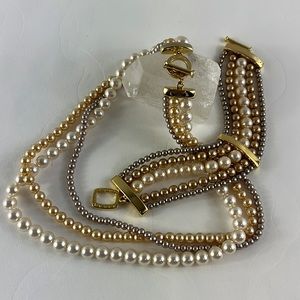 Leni Perez Vintage Faux Pearl Necklace with Matching Bracelet